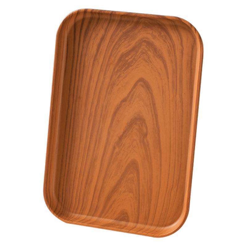 Wheat Straw Rectangular Serving Tray Wood Grain Plastic Plate Nordic Style Faux Oak Tray Lightweight Food Serving Platter for Home Restaurant